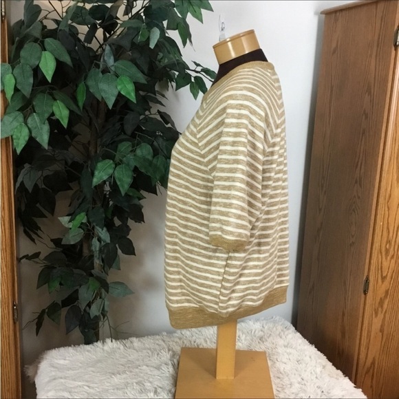 Universal thread pullover Woman’s XL tan white stripe short sleeve casu… - Picture 4 of 12